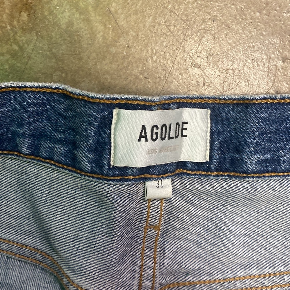 Agolde Straight Leg Patchwork Denim Jeans in Blue - Picture 3 of 3